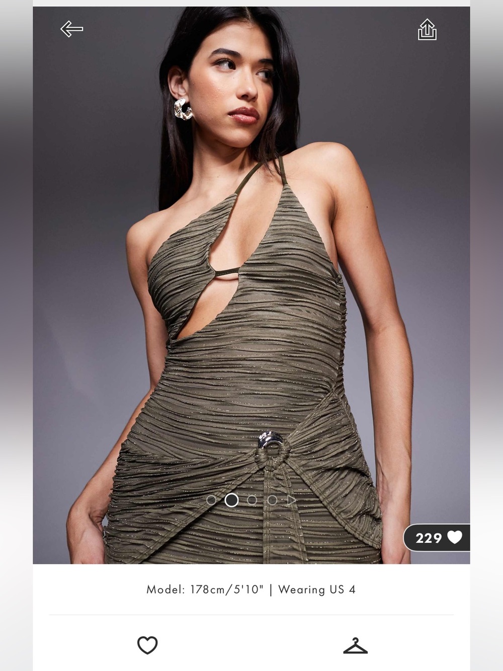 ASOS Olive Strapless Ruched Cutout Midi Dress